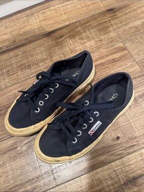 Superga Black Canvas Sneakers with Cream Sole